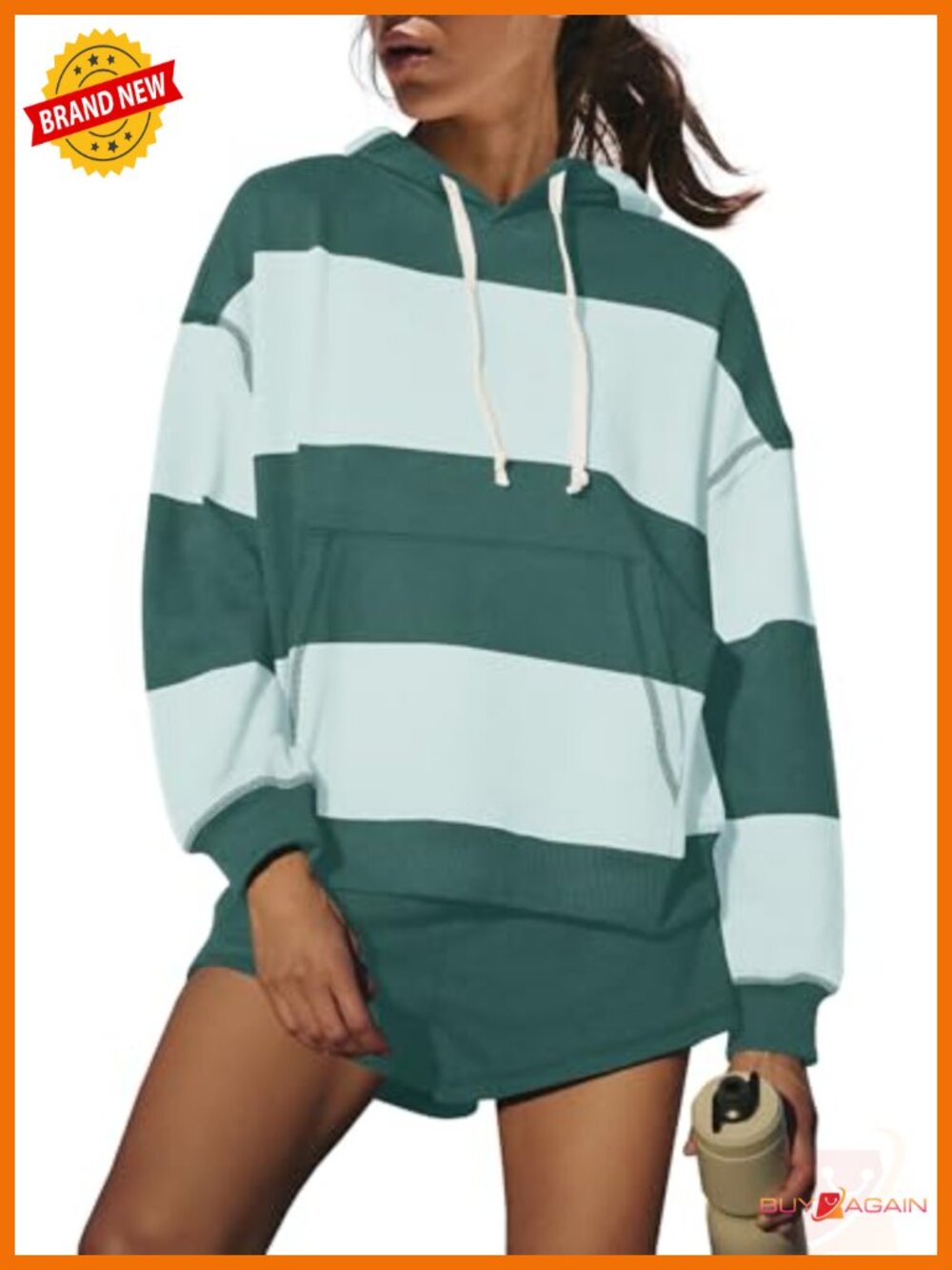 Womens Striped 2 Piece Workout Lounge Set Hoodie & Shorts Oversized